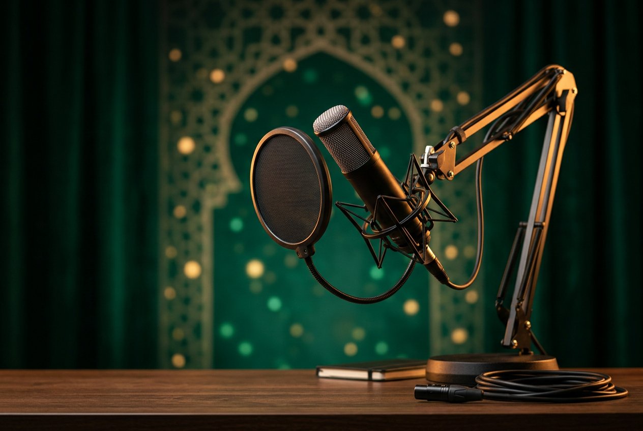 Microphone and studio headphones used for Naat voice training